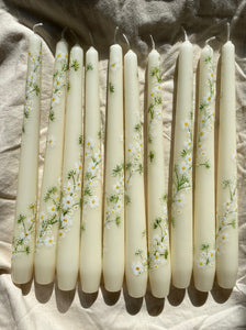 delicate hand painted ivory wedding candles 