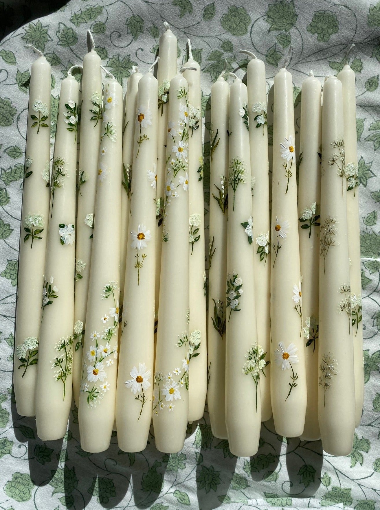 delicate hand painted ivory wedding candles 