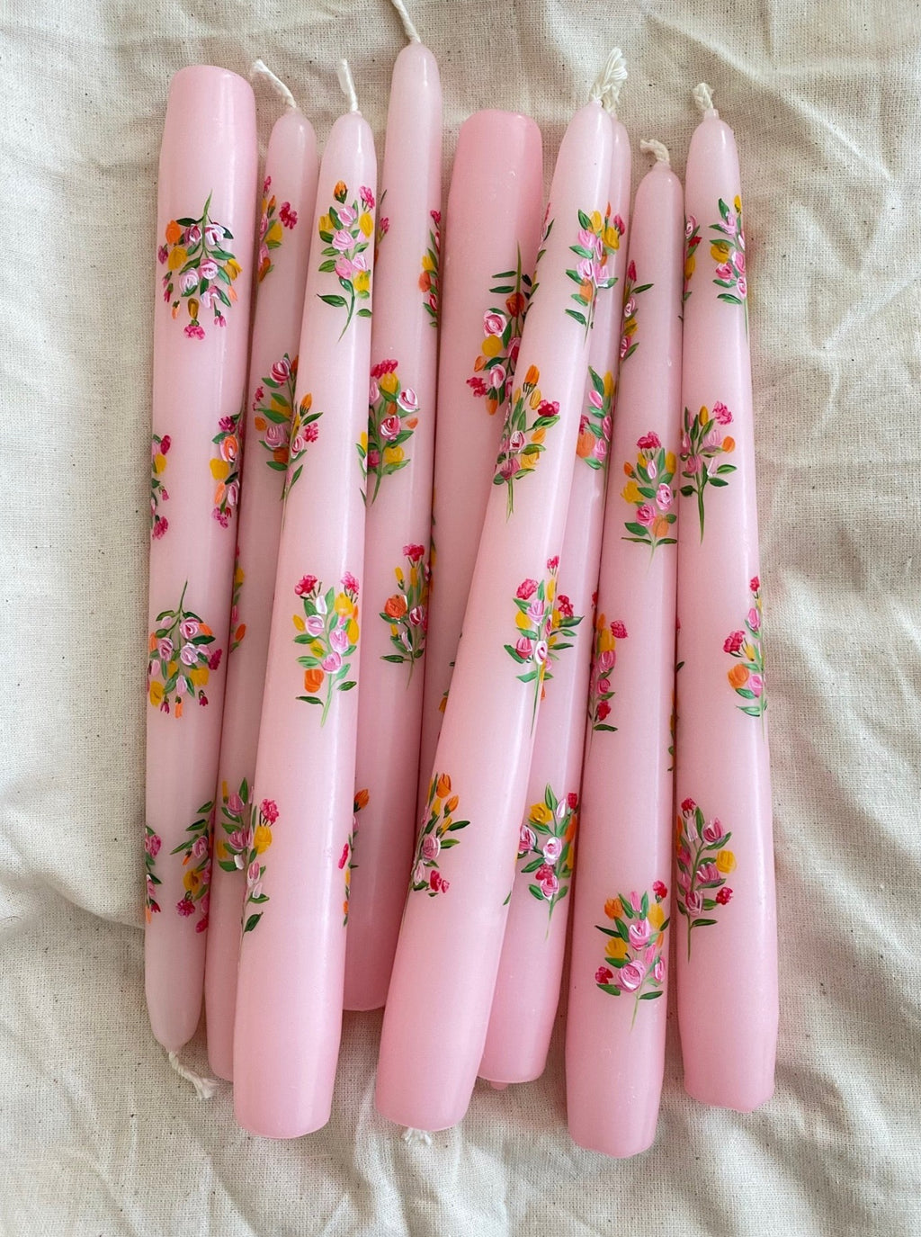 pink hand painted flower candles