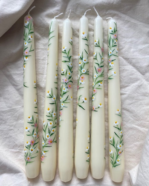 hand painted ivory daisy candles