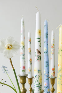 hand painted white bird floral candles