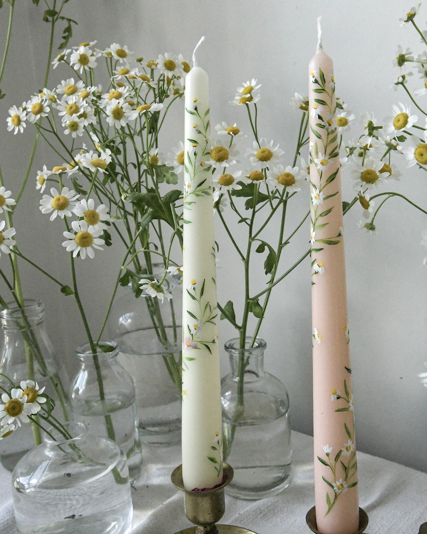 daisy chain hand painted candles