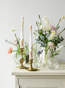 hand painted white floral candles