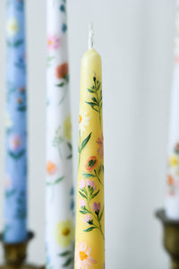 hand painted yellow floral candle