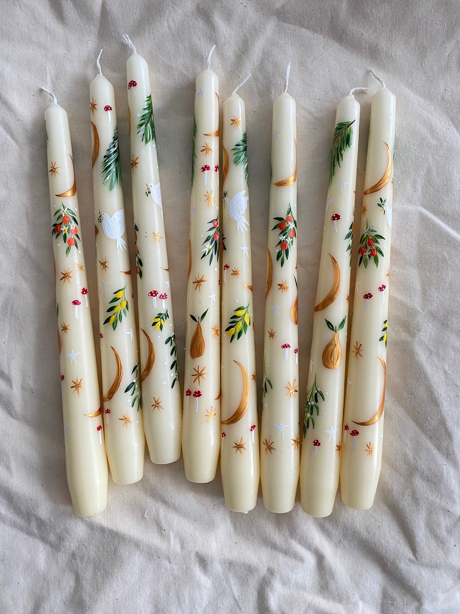 ORNA Hand Painted Christmas Trinket Taper Dinner Candle