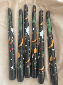 ORNA Hand Painted Black Christmas Trinket Taper Dinner Candle