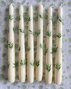 lily of the valley hand painted ivory wedding candles