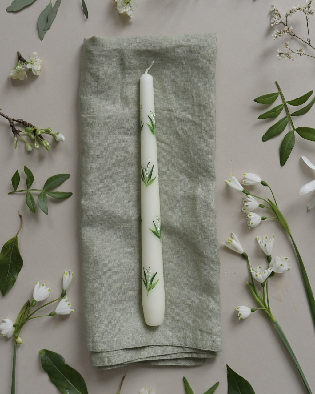 hand painted ivory lily of the valley wedding candles