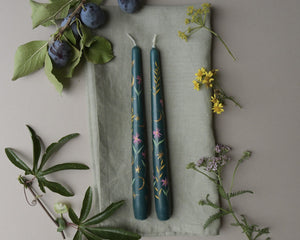 ORNA Hand Painted Teal Celestial Floral Candle